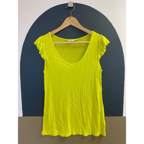 Light-weight scoop neck flutter sleeve neon top - Picture 1 of 3